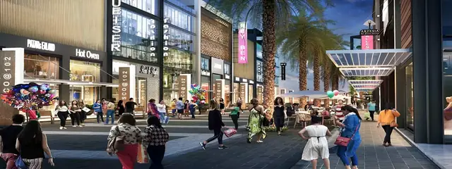 Adani Oyster Arcade — busy retail street render (design render)