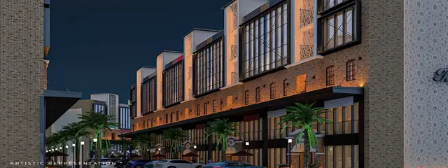 Brisk 3X Crossing — night elevation of the SCO row (design render)