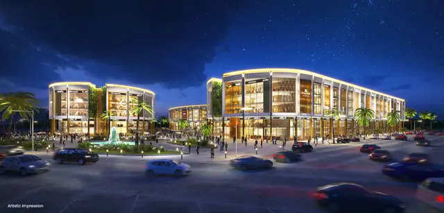 DLF Gardencity Central — SCO blocks at night (design render)
