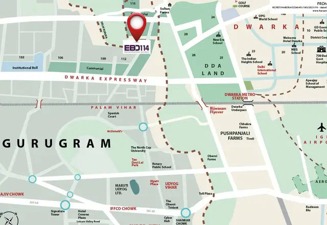 Emaar EBD 114 - location map, Sector 114 on Dwarka Expressway