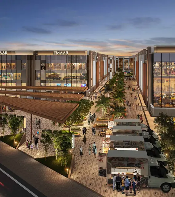 Emaar EBD 114 NXT — retail boulevard at night (design render)