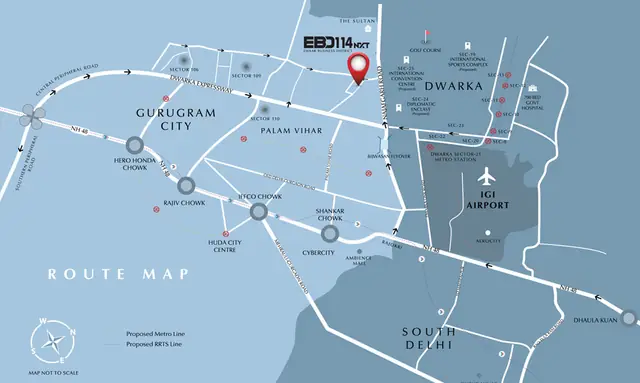 Emaar EBD 114 NXT — route map, Sector 114 and IGI Airport
