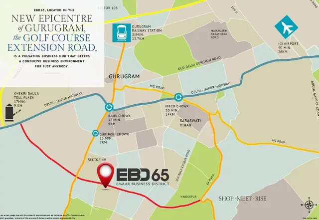 Emaar EBD 65 — location map, Sector 65 on Golf Course Ext. Road