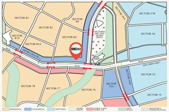 Emaar EBD 83 - location map, Sector 83 and NH-8