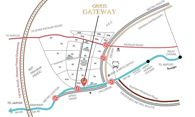Orris Gateway - location map, Sector 82A on NH-8