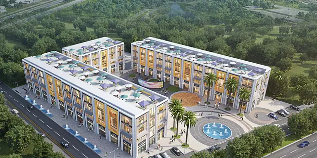 Pyramid Grand Vista 73 - aerial view of the blocks, plaza and water feature (design render)
