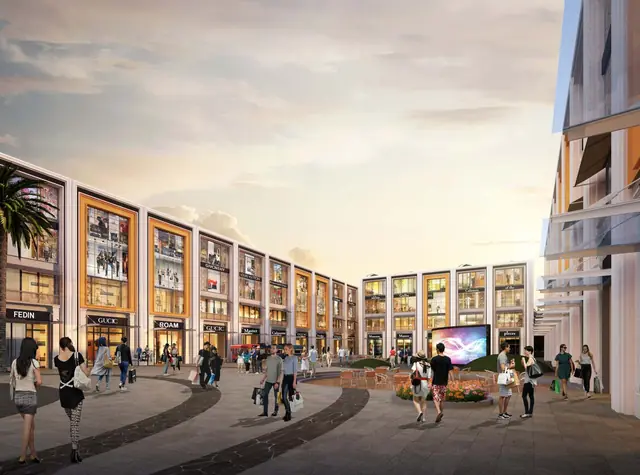 Pyramid Grand Vista 73 - retail plaza at sunset (design render)