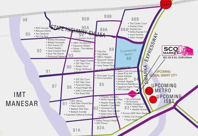 Raheja SCO Plots - location map, Sector 83–84