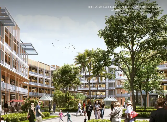 Reach Bazaria 68 — shaded walkway with café seating (design render)