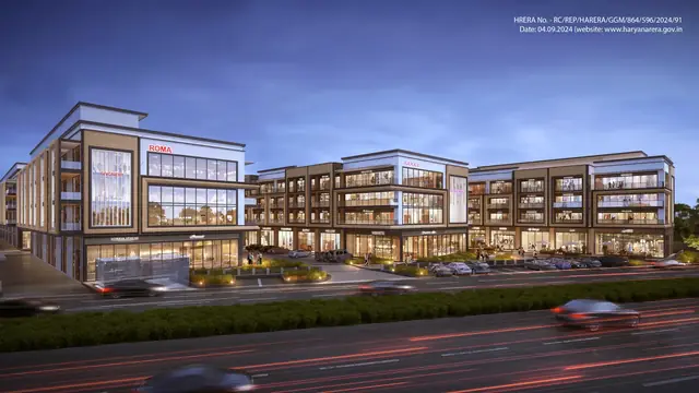 Reach Buzz 114 — SCO frontage on the 75 m road at dusk (design render)