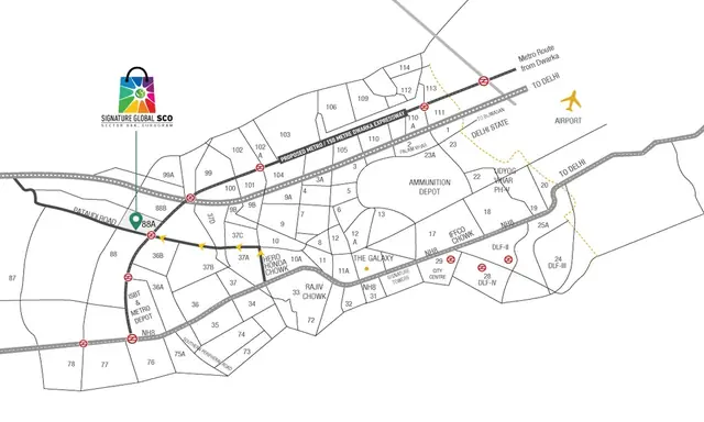Signature Global SCO 88A - location map, Sector 88A