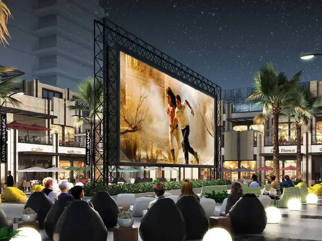 Spaze SCO Plots - open-air screening area at night (design render)