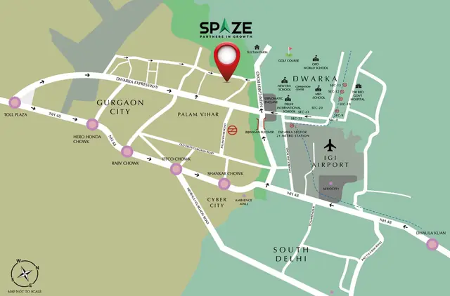 Spaze SCO Plots - location map, Sector 114 near IGI Airport