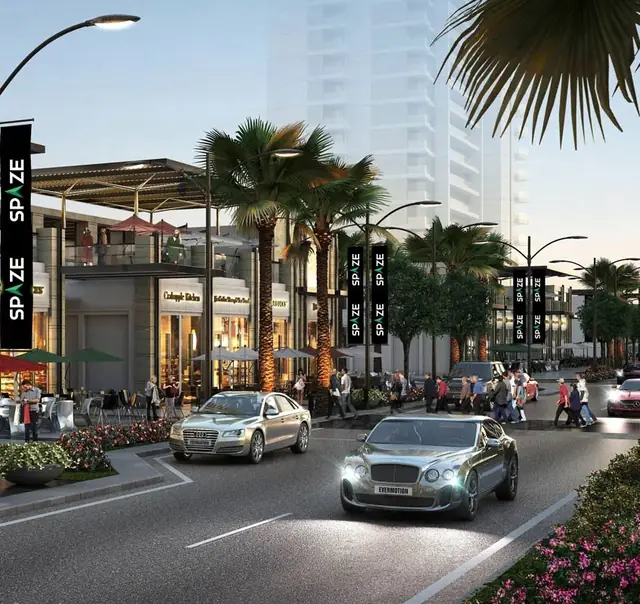 Spaze SCO Plots - street-level view of shopfronts (design render)
