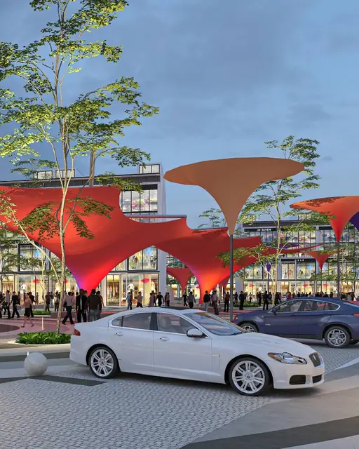 Vatika Crossover — frontage with canopy structures (design render)