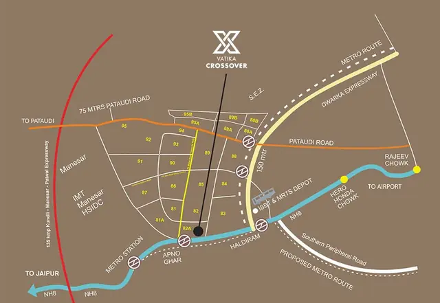 Vatika Crossover — location map, Sector 82A on NH-48